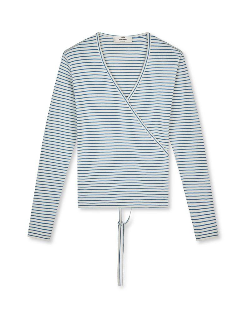 Cotton Stripe Susi LS Top - Vanilla Ice / Bright Cobalt