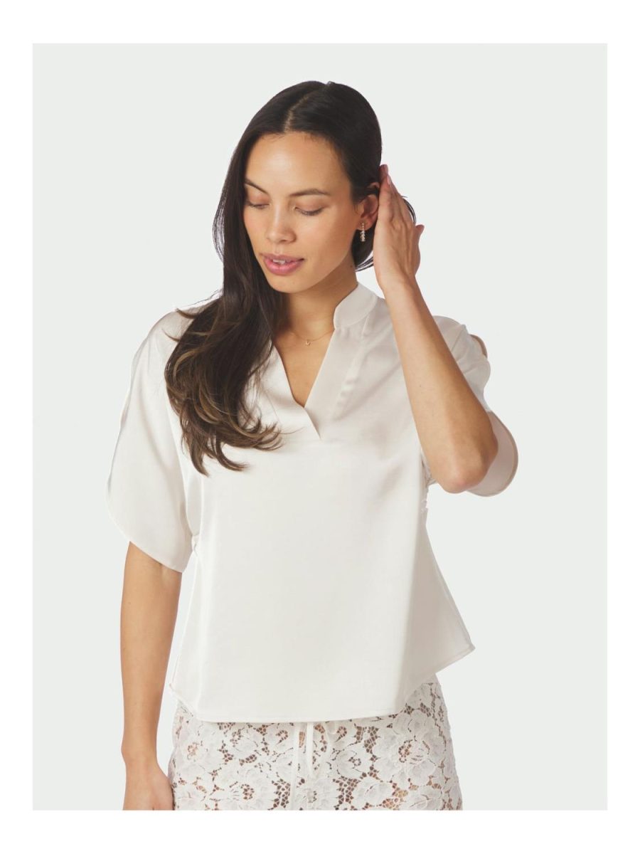 Anelle Heavy Sateen Blouse Pearl