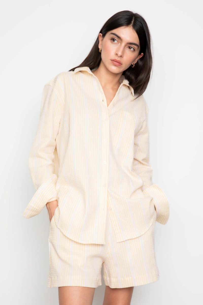 Bibi Crepe Shirt Light Yellow Stripe