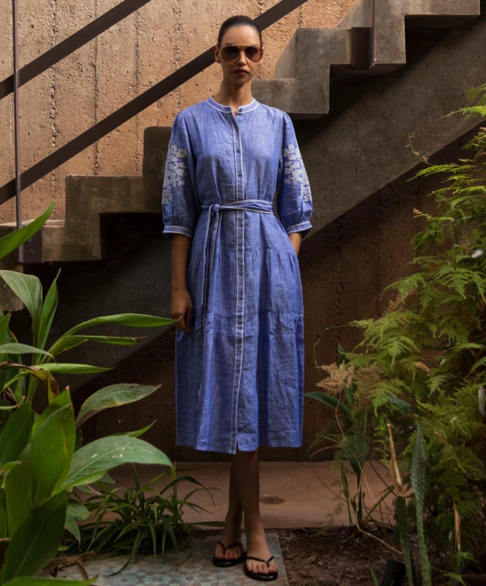 Pine Linen Mididress Blue Chambray
