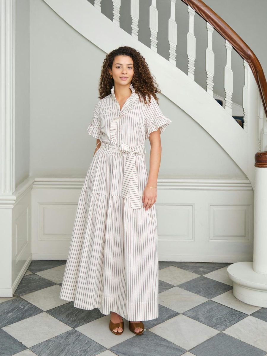 Nellie Whide Stripe Dress Ivory