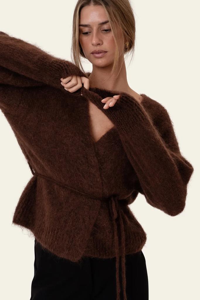 IdaIc Wrap Cardigan Dark Brown