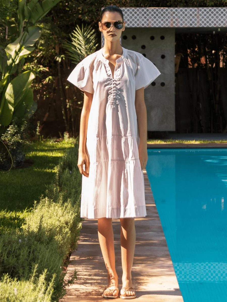 Carnation Midi Dress Pink With White