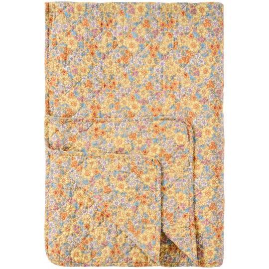 Quiltet Pledd m/gule,blå, orange og lilla blomster