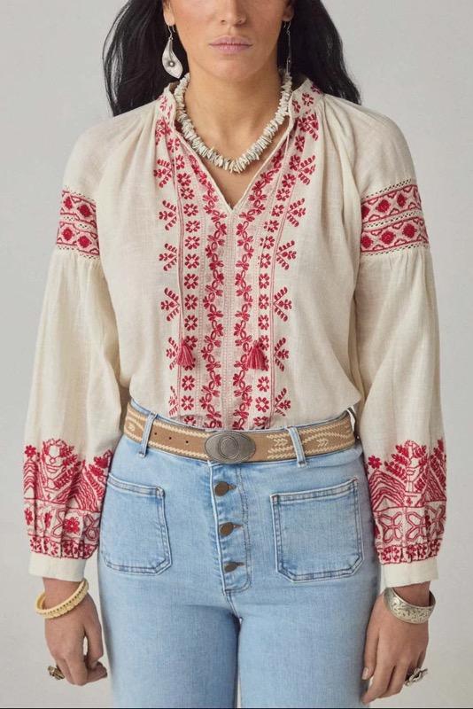 Red Poppy Antonella Blouse - Cranberry