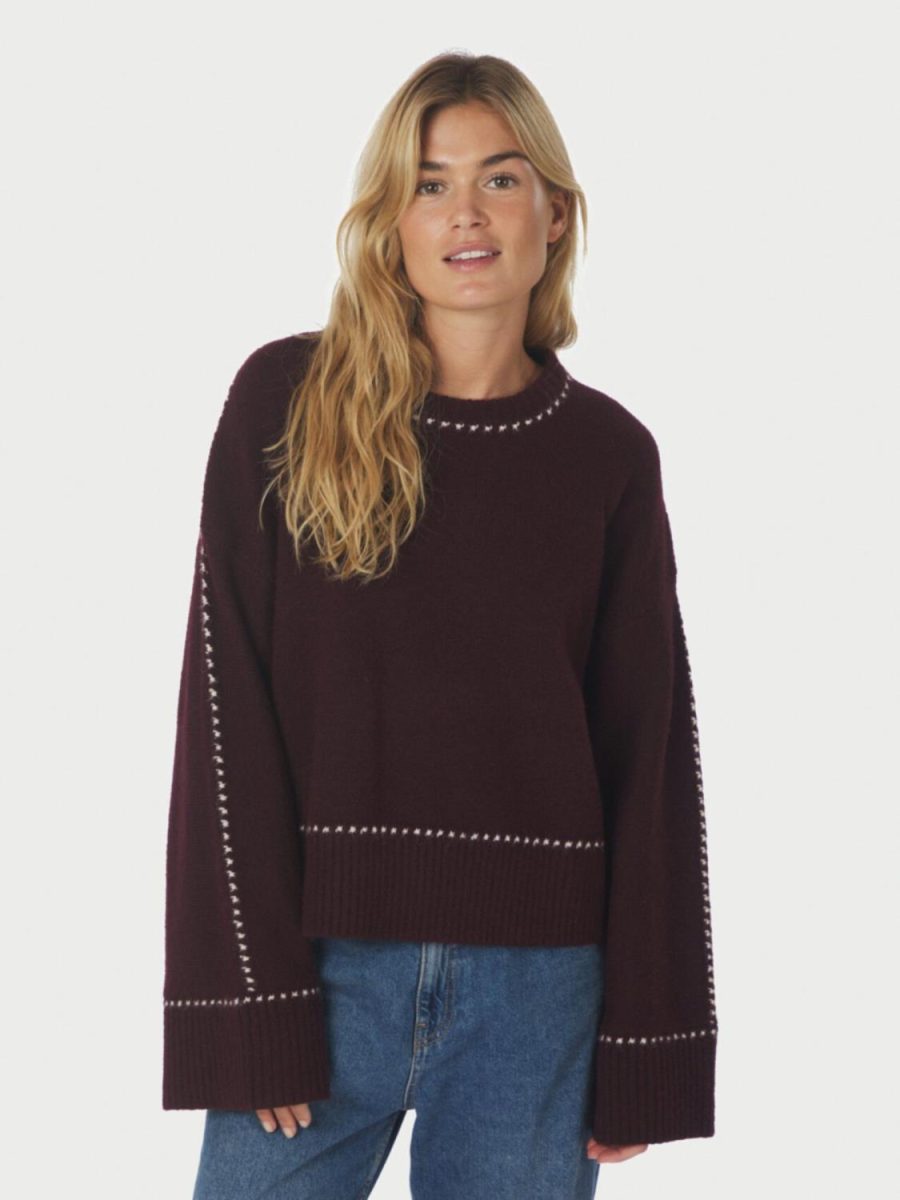 Roeme Knit Stitch Blouse - Wine red