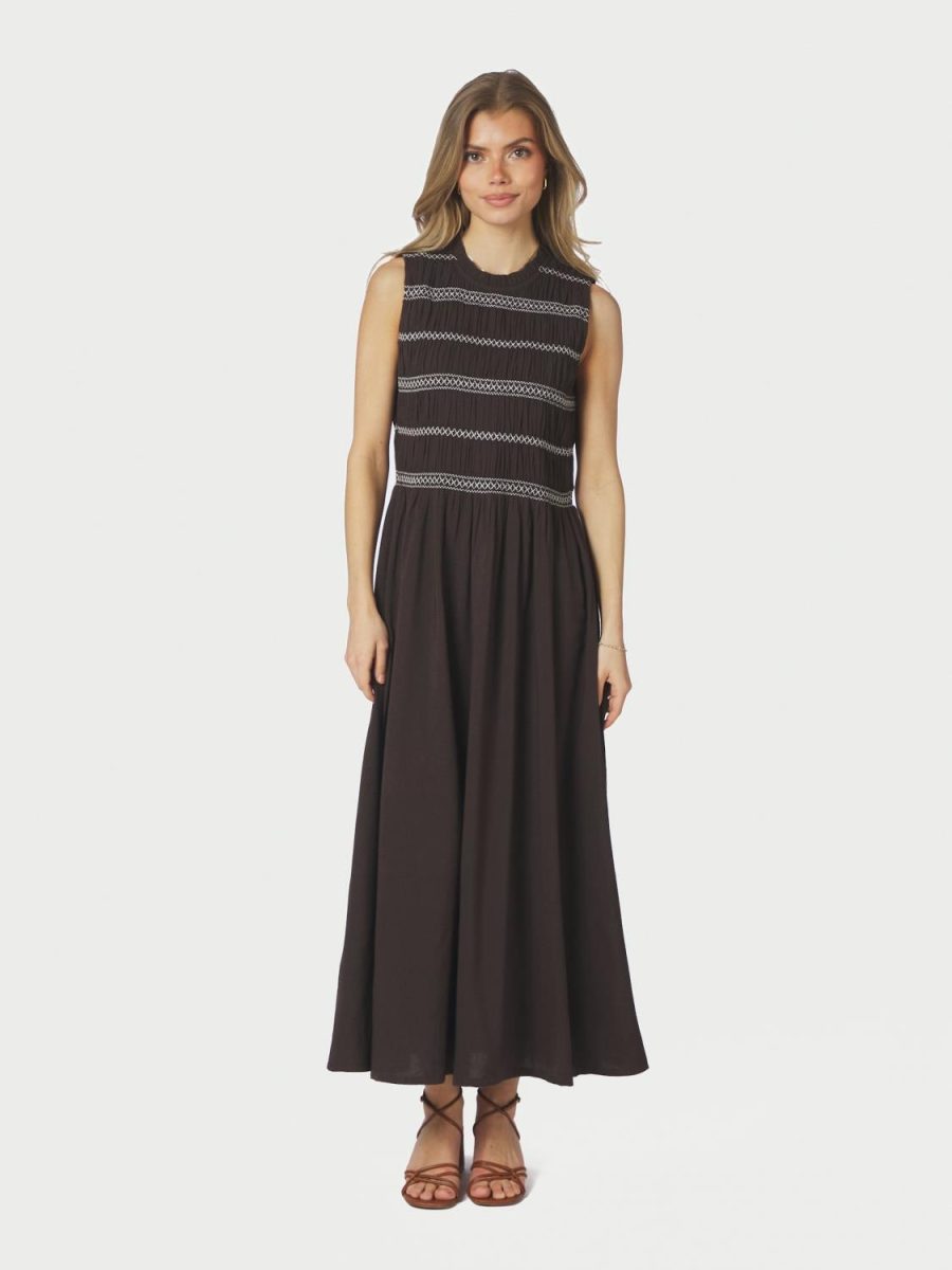 Atika Deco Smock Dress Dark Brown