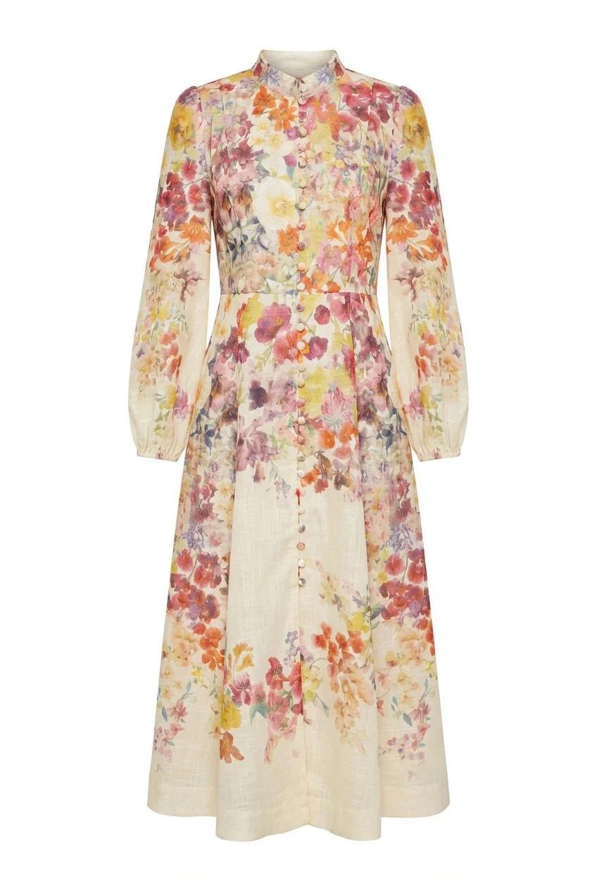 From Paris With Love Kjole med blomster - Ecru