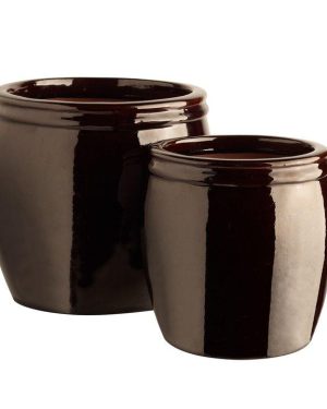 Potter glassert brun sett med 2