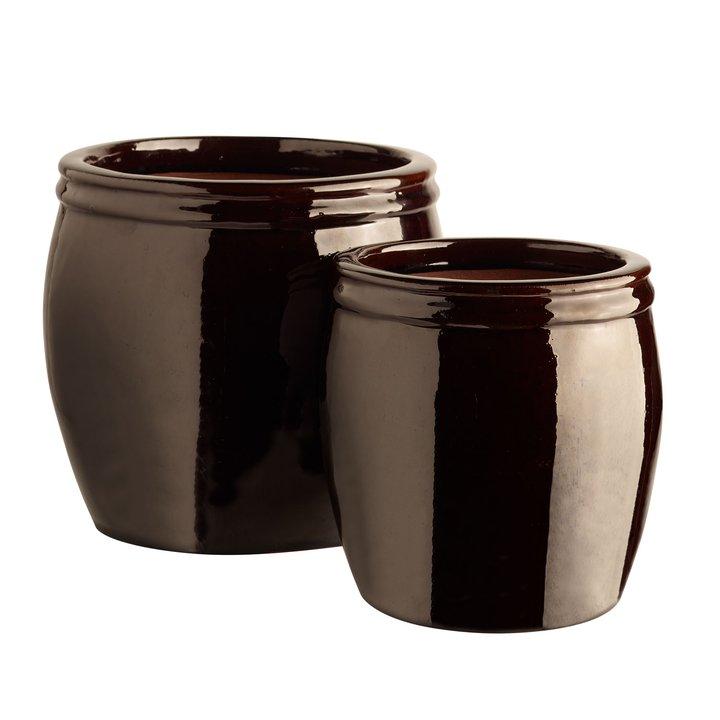 Potter glassert brun sett med 2