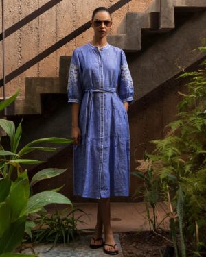 Pine Linen Mididress Blue Chambray