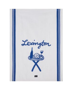 Printed Org Cotton Twill Kitchen Towel - White / Blue
