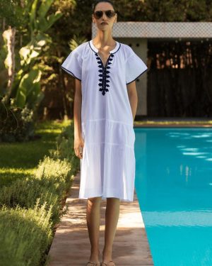 Carnation Midi Dress White With Navy