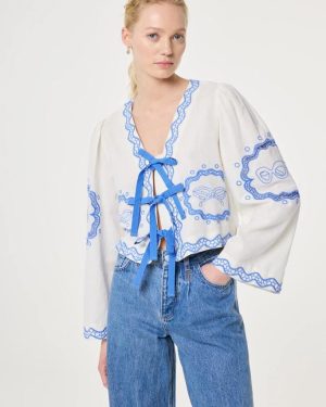 Serviette Blouse Cozy White / BLue