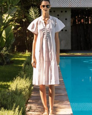 Carnation Midi Dress Pink With White