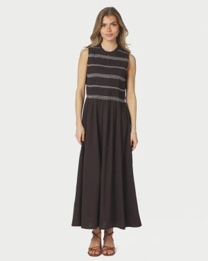 Atika Deco Smock Dress Dark Brown