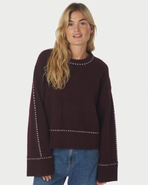 Roeme Knit Stitch Blouse - Wine red