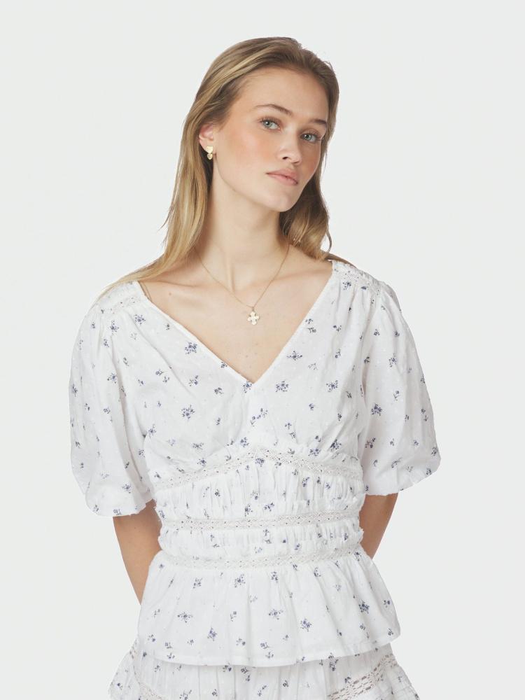 Sapura Flower Dobby Blouse Blue Flower