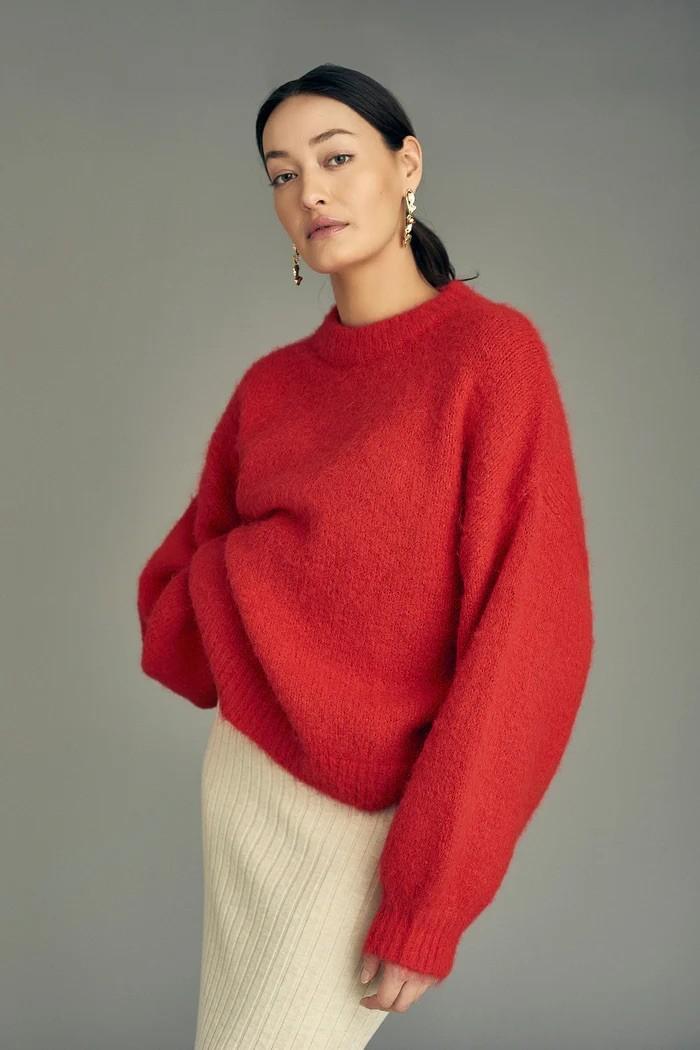 Patrisia Solid Knit Pullover Red