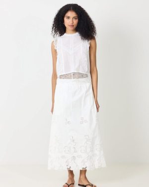 Yara Long Emb Skirt White