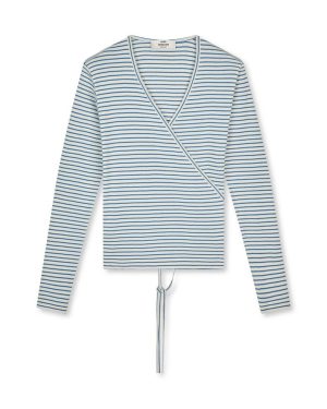 Cotton Stripe Susi LS Top - Vanilla Ice / Bright Cobalt