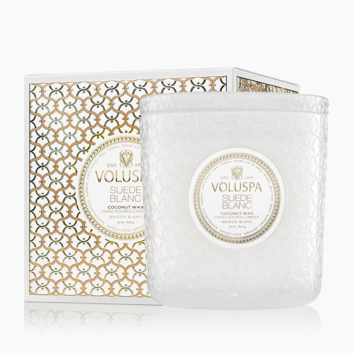 Boxed Luxe Jar Candle 80t 910g Suede Blanc