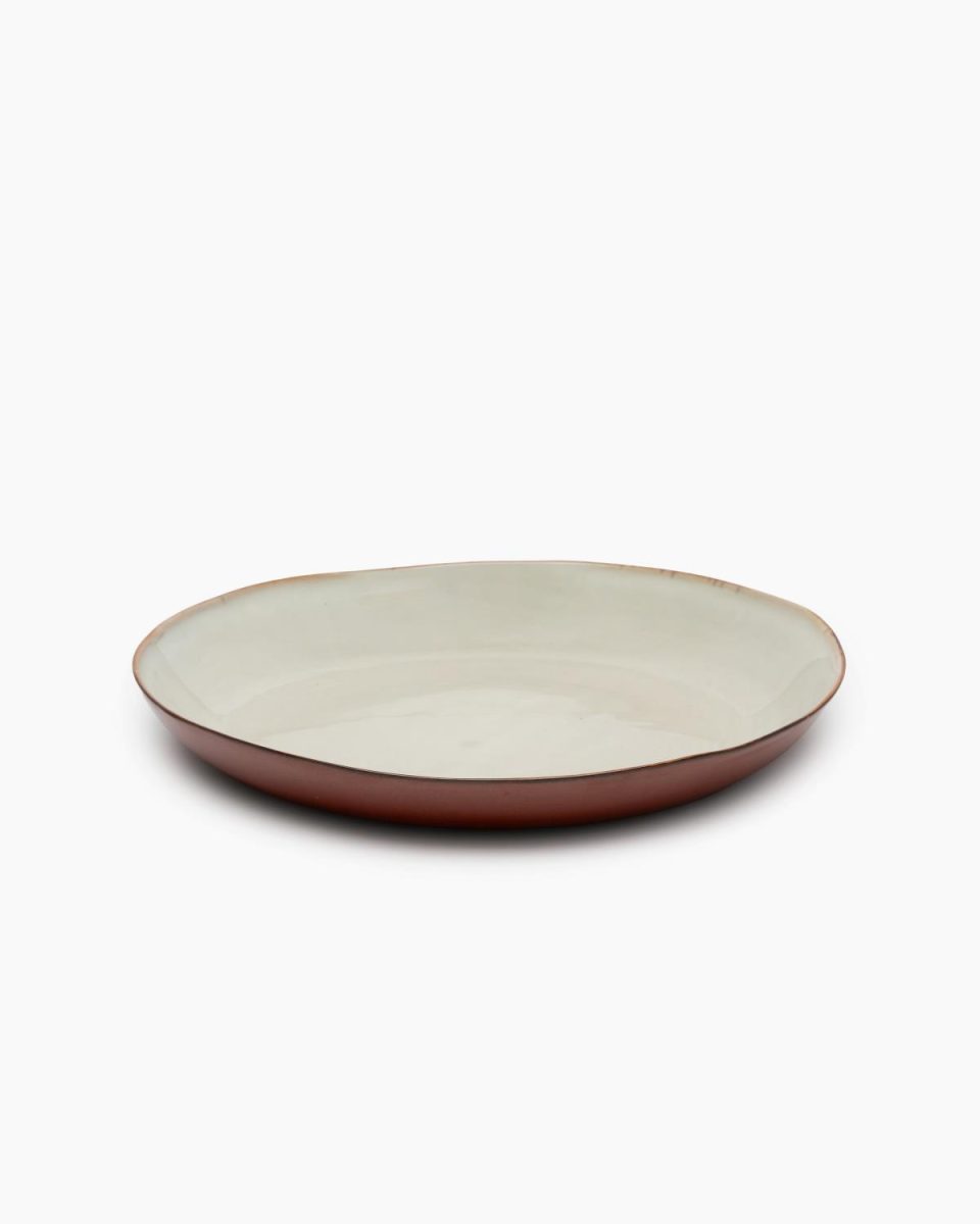 Serving plate misty gray/rust Terres de rêves