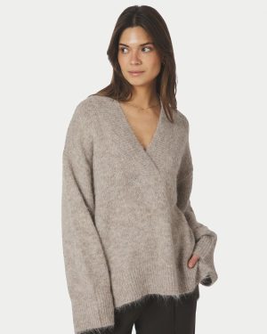 Melli Fluffy Knit Blouse Beige Melange