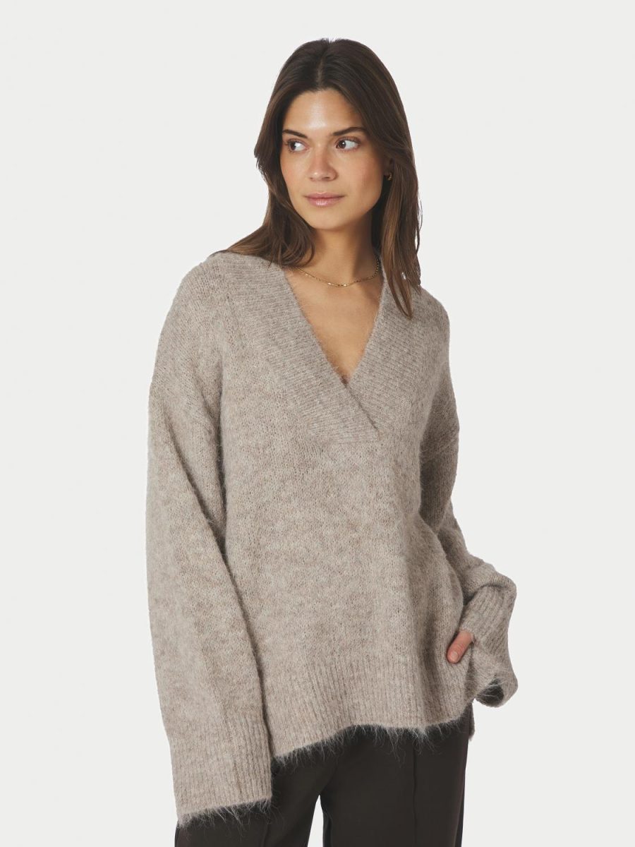 Melli Fluffy Knit Blouse Beige Melange