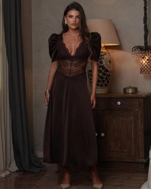 Francis Lace Midi Dres Espresso