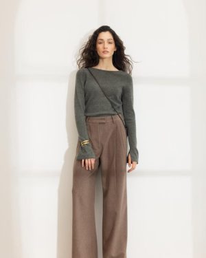 Ava Wool Trouser Dark Taupe Melange