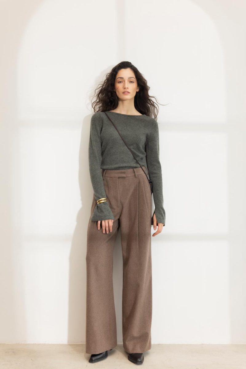 Ava Wool Trouser Dark Taupe Melange