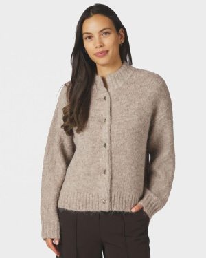 Taura Fluffy Knit Cardigan Beige Melange