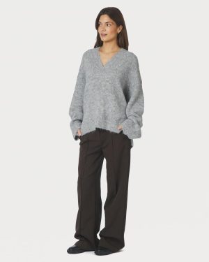 Melli Fluffy Knit Blouse Grey Melange