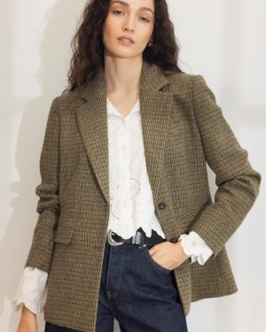 Brook Houndstooth Blazer Green Houndstooth