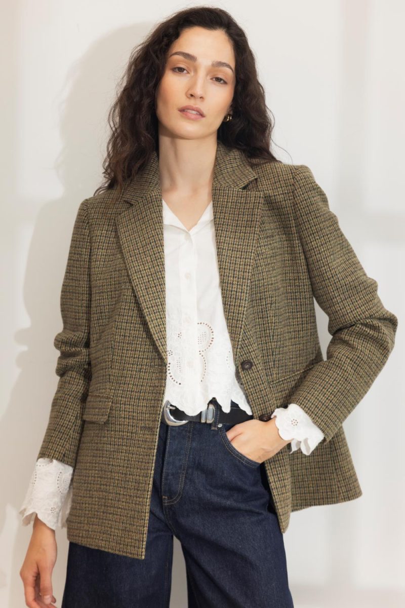 Brook Houndstooth Blazer Green Houndstooth
