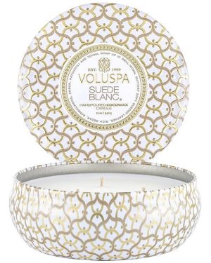 3 Wick Tin Candle 40t 340g Suede Blanc
