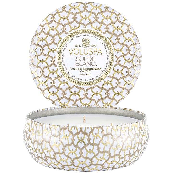 3 Wick Tin Candle 40t 340g Suede Blanc