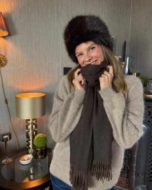 Nye Ull/Cashmere Skjerf Med Frynser #10 Espresso