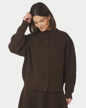 Dione Fluffy Knit Cardigan Brown Melange