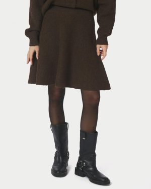 Renata Fluffy Knit Skirt Brown Melange
