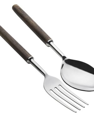 Fork And Spoon Metal For Salad Darkbrown Wood