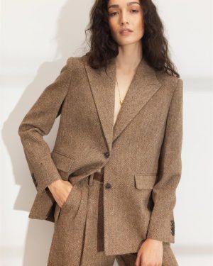 Abby Herringbone Blazer Cognac Herringbone