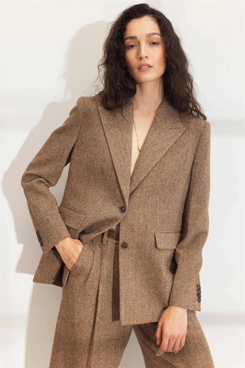 Abby Herringbone Blazer Cognac Herringbone