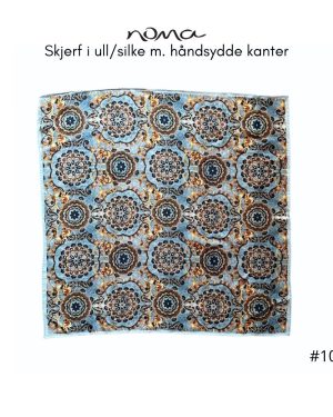 Skjerf I Ull/Silke M. Håndsydde Kanter Jeansblå/Brun #10