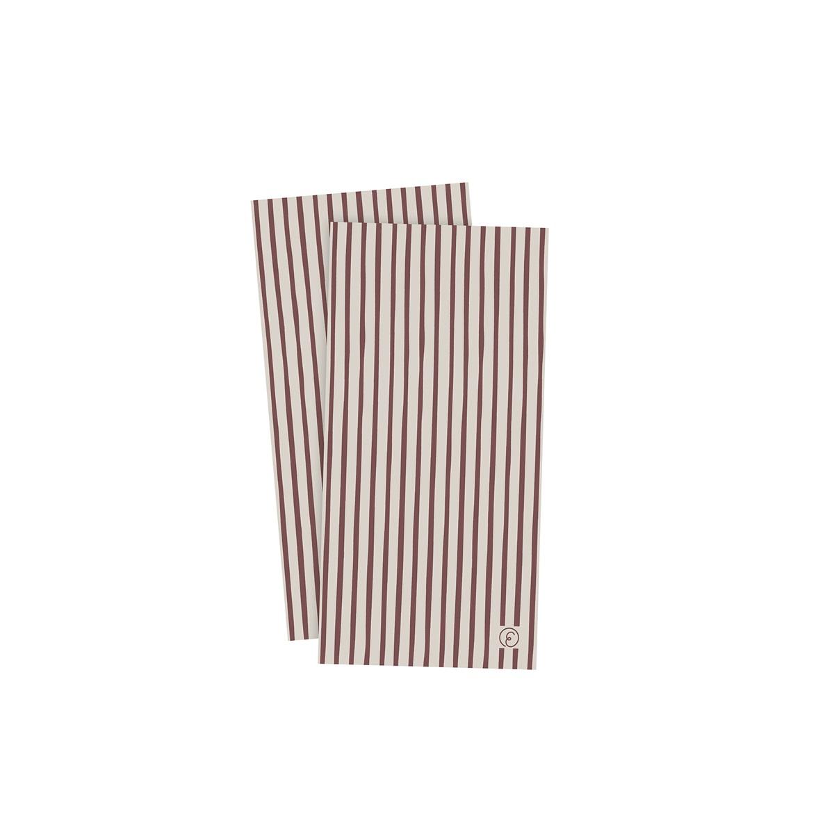 SERVIETT 10X20 - RØD/BEIGE STRIPETE
