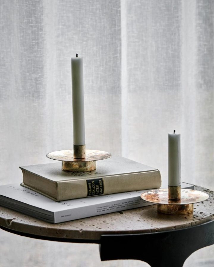 Candle Holder Antique Brass Set Of 2