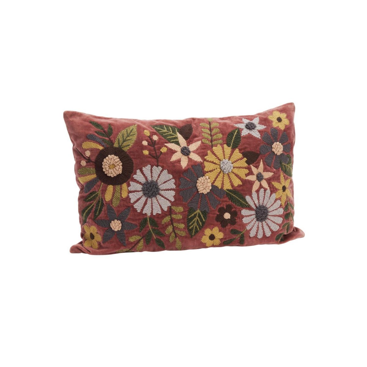 Embroidered velvet cushion cover Dusty rose, multi coloured