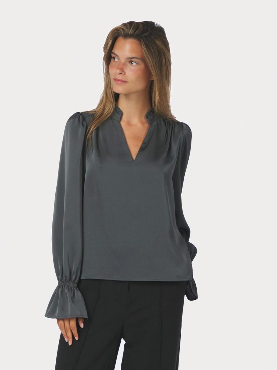 Amara Drapy Satin Blouse Antracit